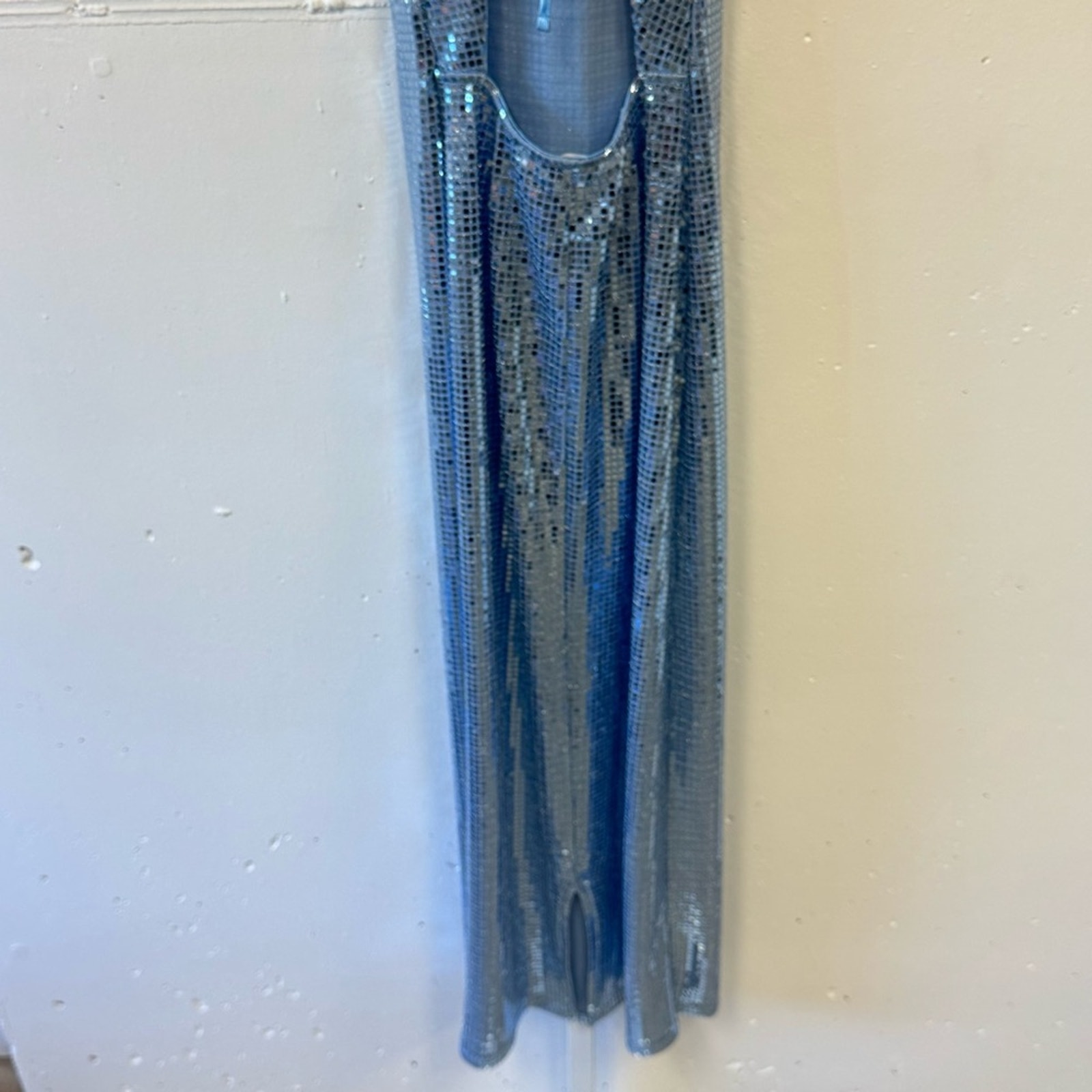 Nwt Hosbjerg Sequin Melina Halter Bodycon Midi Dress Winter Sky Blue Xs Stretch — image 7 of 8